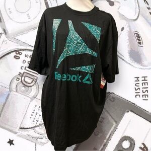 Reebok Black and Teal Logo Tee